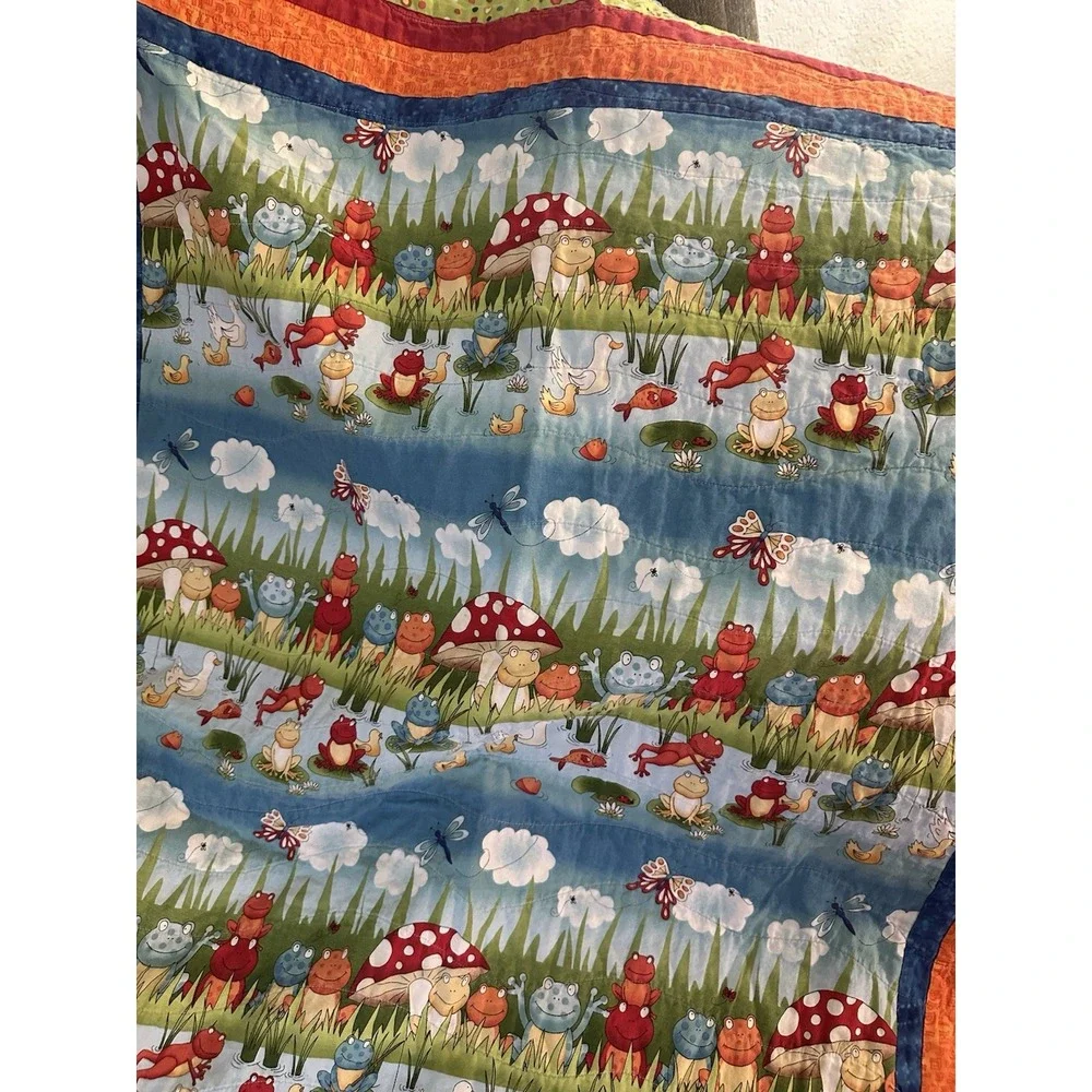 Handmade Vintage Quilt Baby/Toddler Wall Hanging Mushrooms, Frogs Butterflies